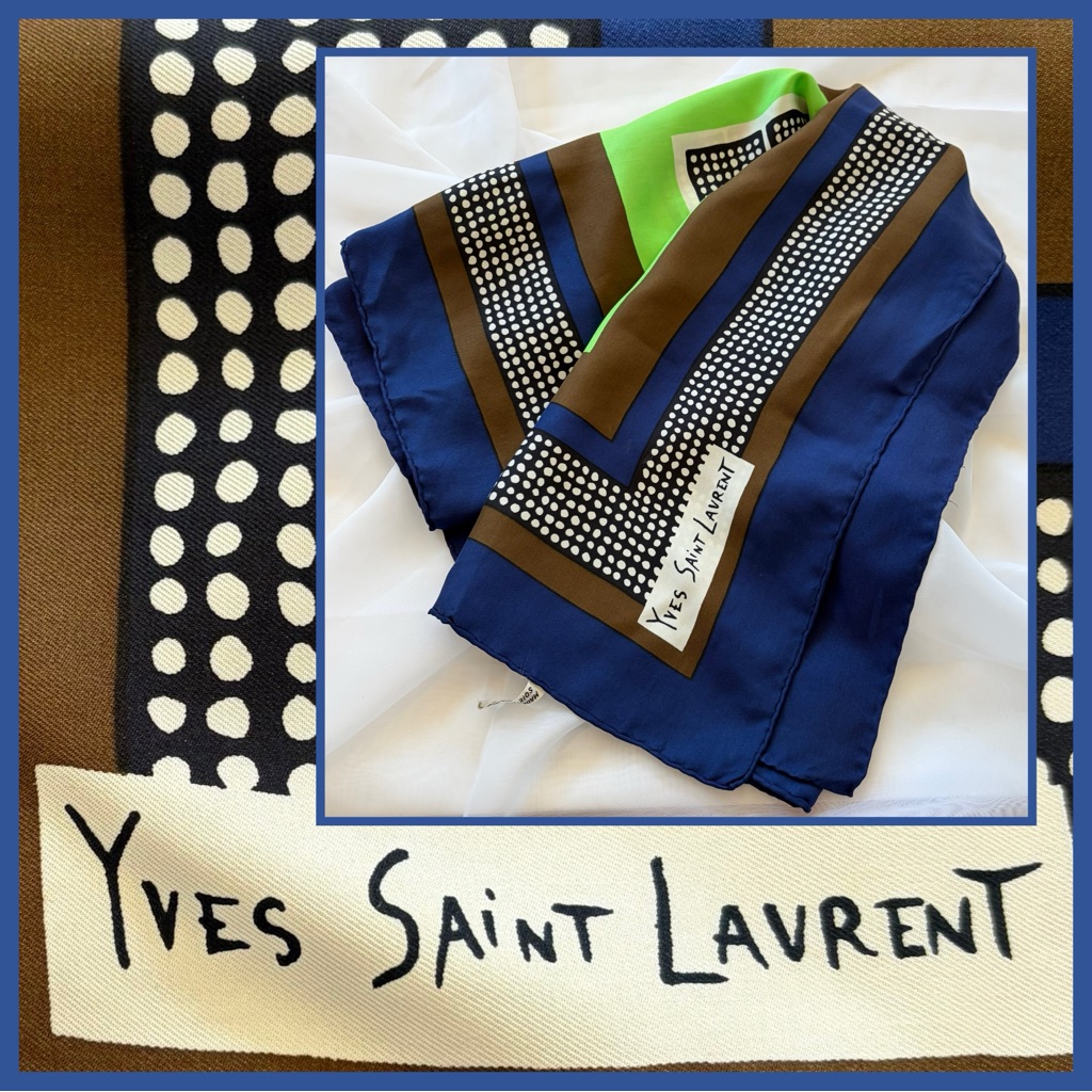 Authentic Vintage Yves Saint Laurent (Ysl) 100% Silk Scarf - Geometric Dots Grid